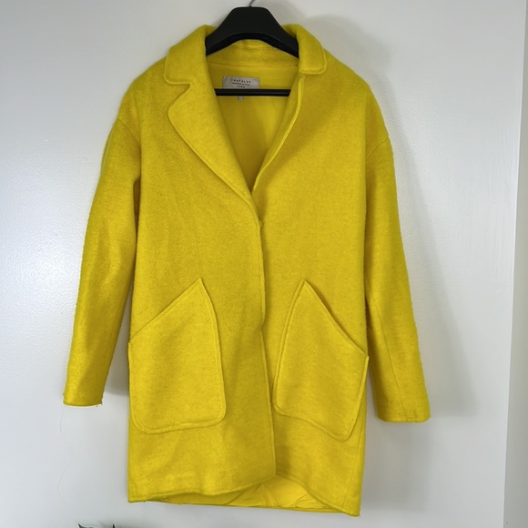Zara Trafulac Bright Yellow Mohair Style Coat, Small, Oversized - Picture 3 of 7